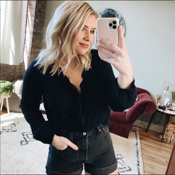 Hollister Tops - Hollister navy blue lace tie front shirt top